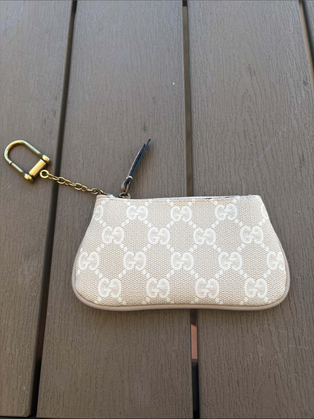 Inspired Beige Monogram Canvas Key Pouch with Gold Clip